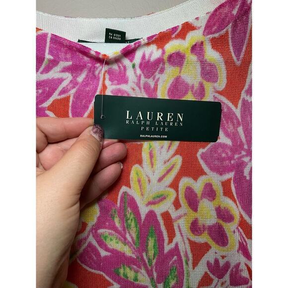Lauren Ralph Lauren Blouse Top Women's PL Multicolor Floral Crew Neck Pullover - Picture 4 of 6